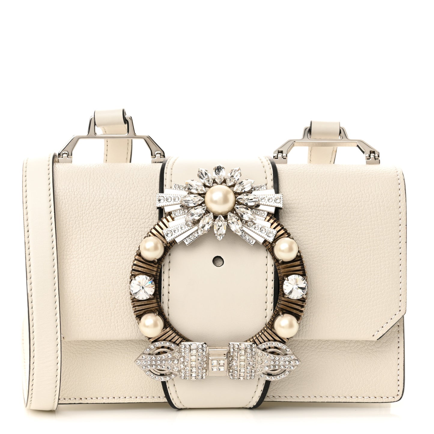 Goatskin Madras Soft Calf Crystal Embellished Shoulder Bag Bianco