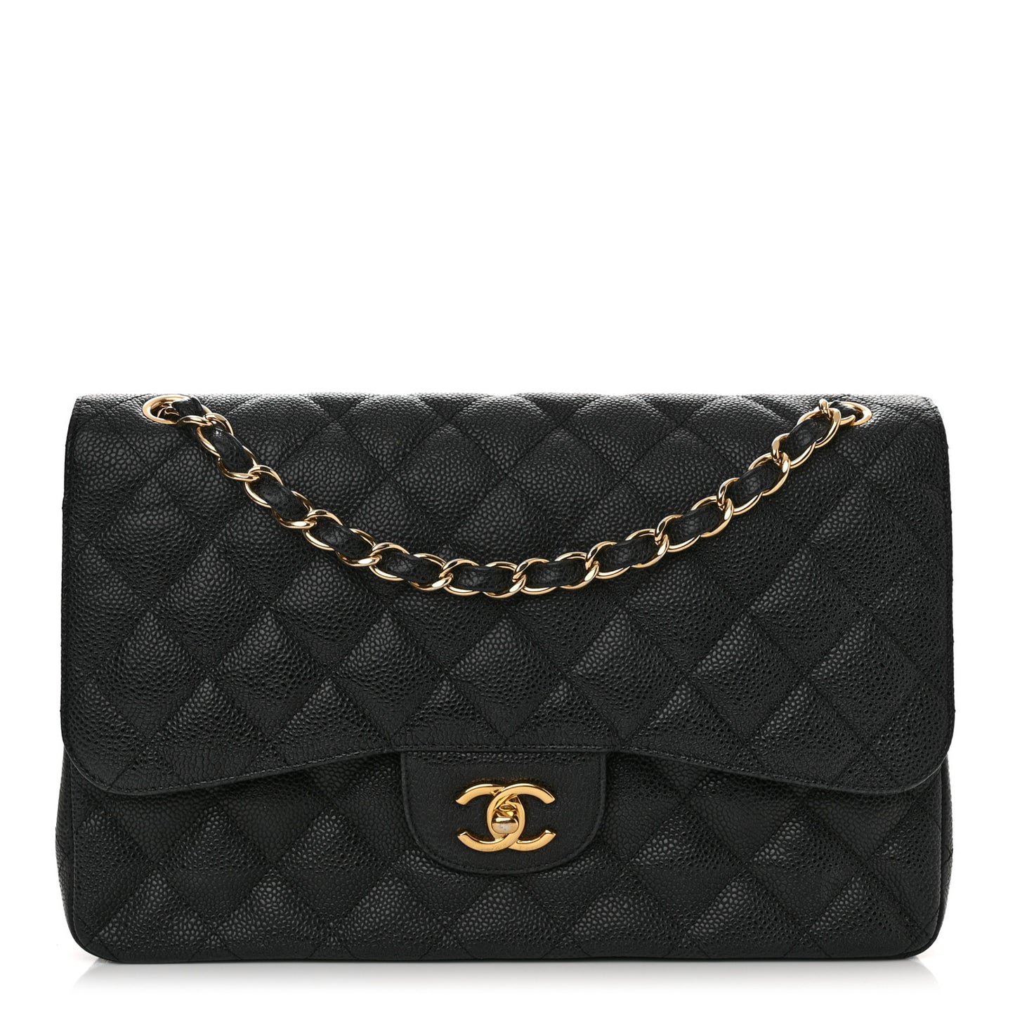 Caviar Quilted Jumbo Double Flap Black