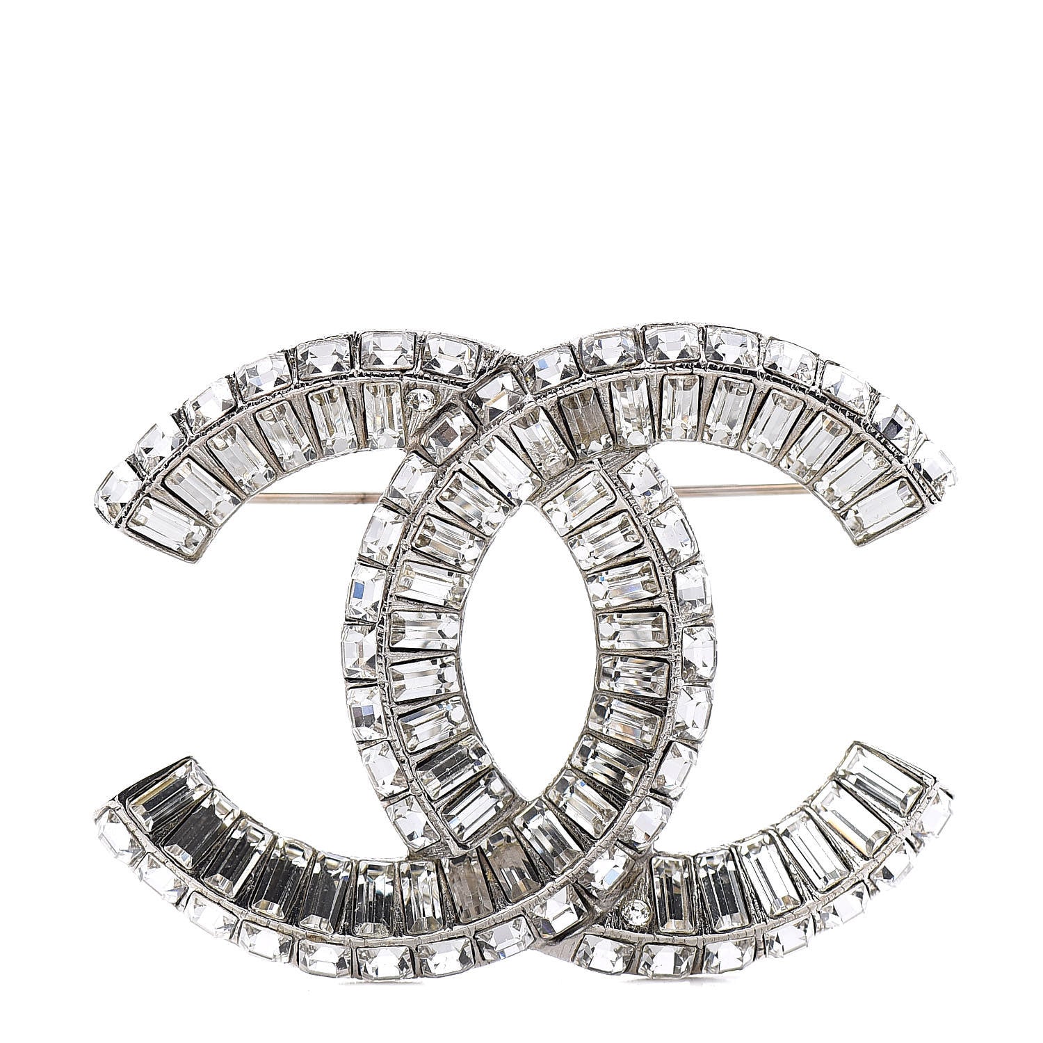 Chanel Baguette Crystal CC Brooch Silver 1 of 6