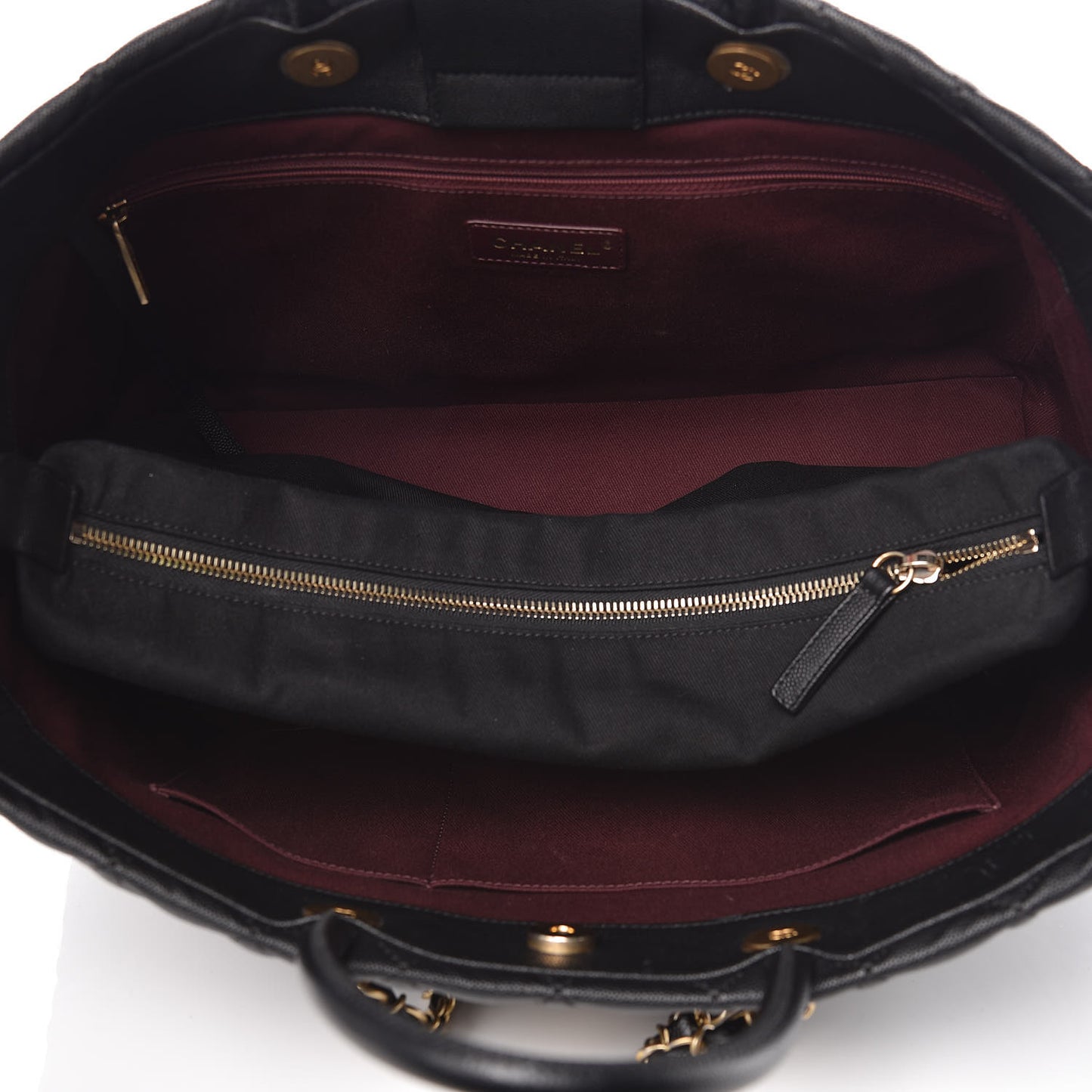 Caviar Quilted Large Coco Handle Shopping Tote Black