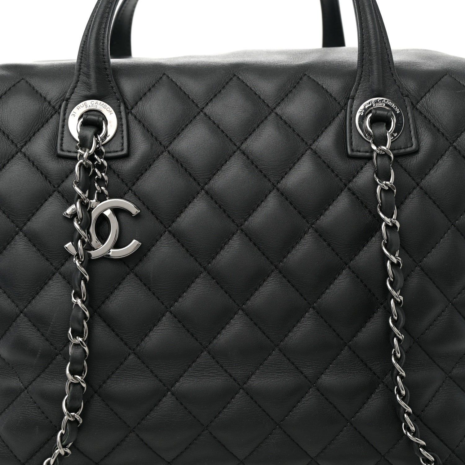 Chanel Calfskin Quilted Feather Weight Bowling Bag Black 8 of 11