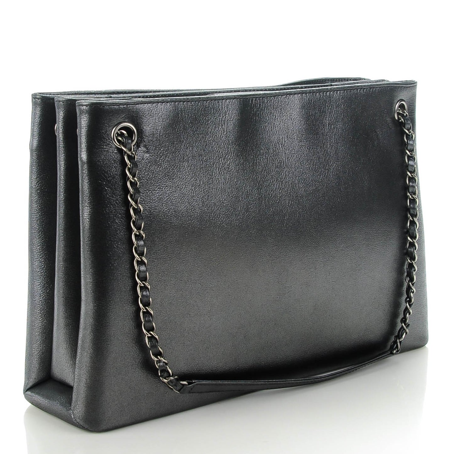 Iridescent Calfskin CC East West Shopping Tote Black