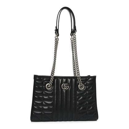 Gucci Calfskin Matelasse Aria Small GG Marmont Shoulder Tote Black 1 of 10