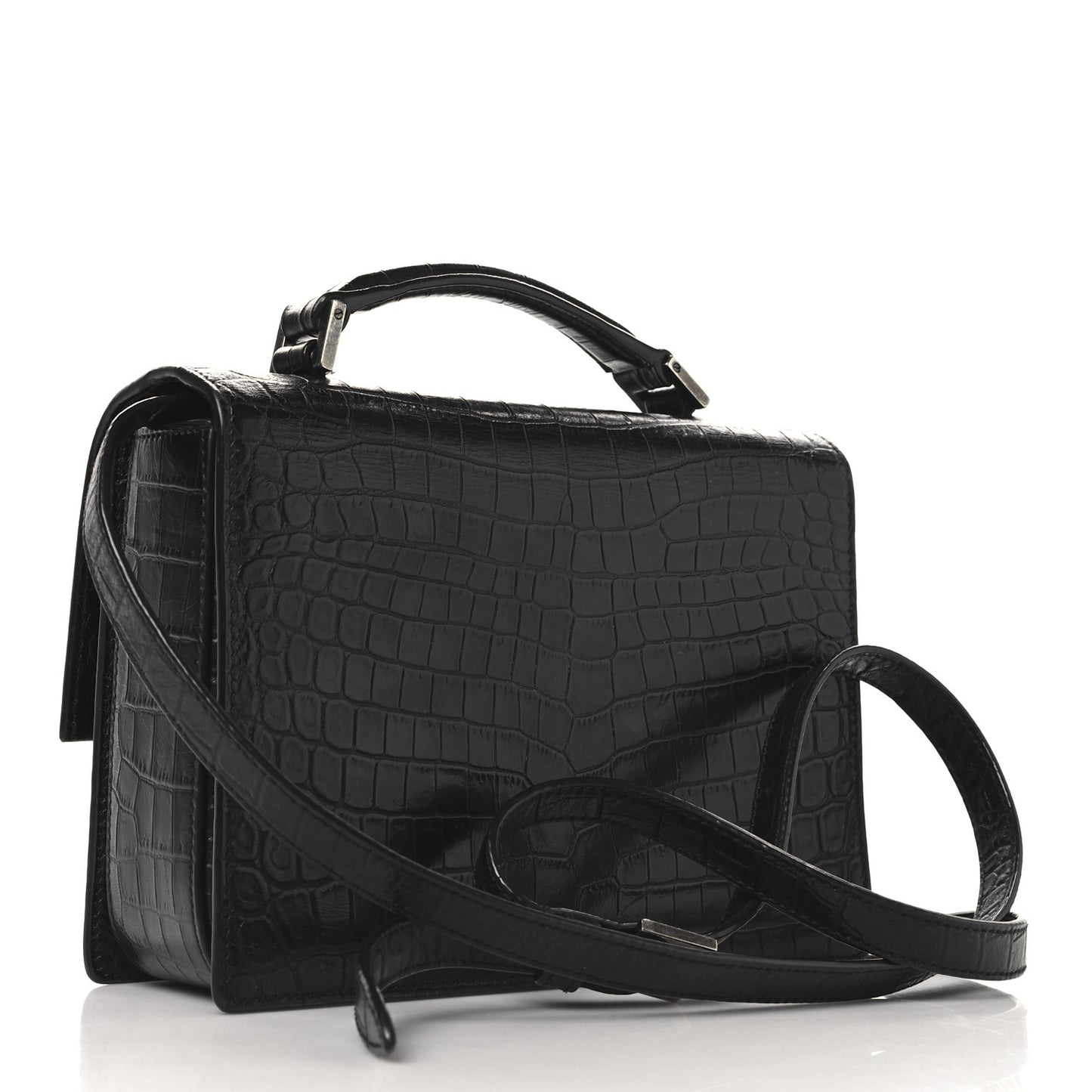 Calfskin Crocodile Embossed Medium Bellechasse Satchel Matte Black