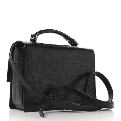 Saint Laurent Calfskin Crocodile Embossed Medium Bellechasse Satchel Matte Black 3 of 10
