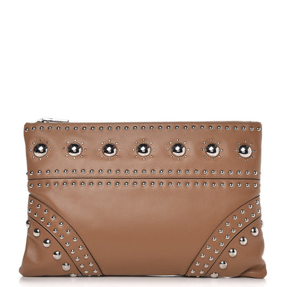 Prada Soft Calfskin Studded Zip Clutch Caramel 1 of 9