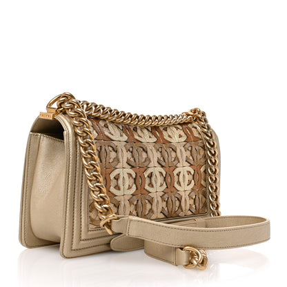 Chanel Metallic Lambskin Medium Golden CC Boy Flap Dark Gold 2 of 10