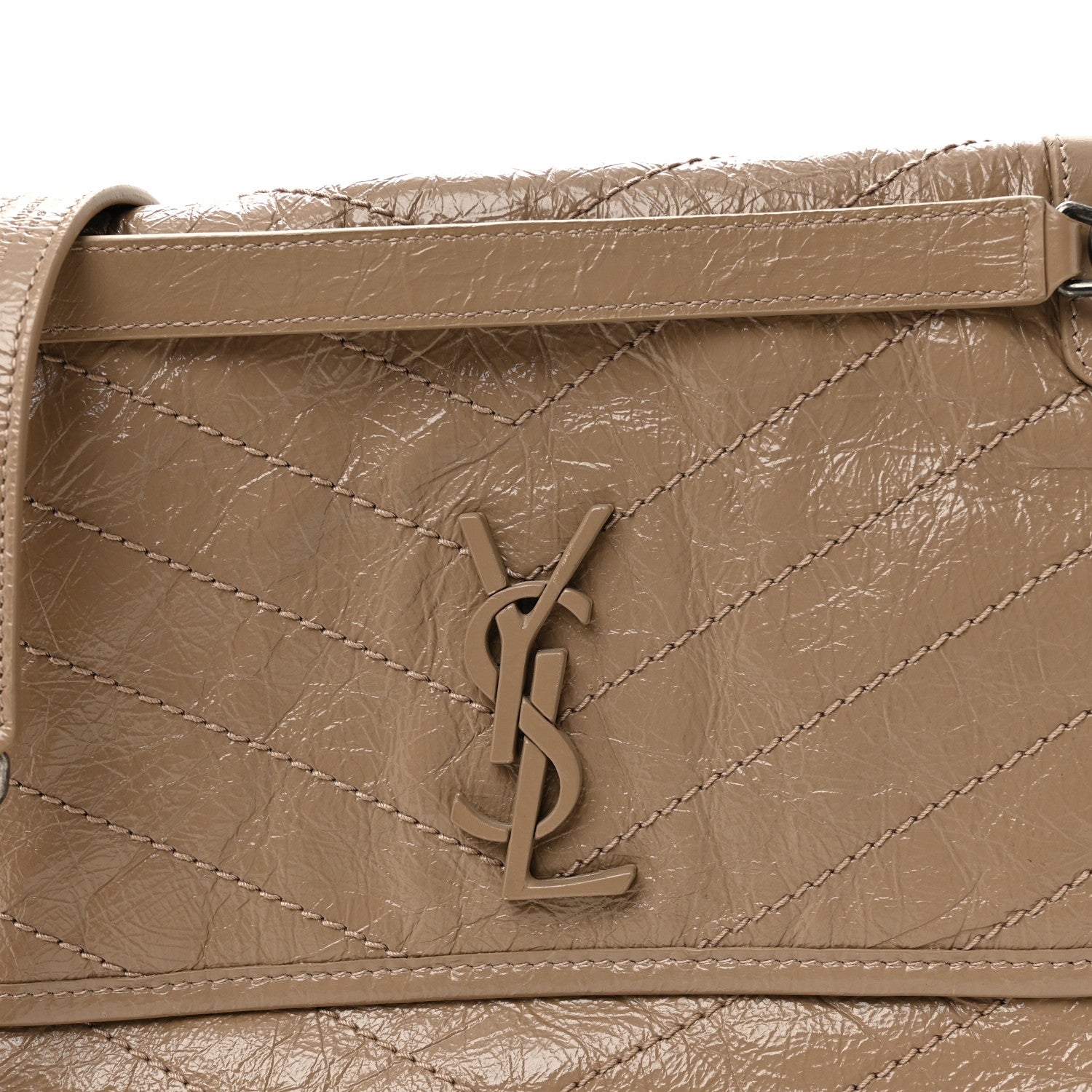 Saint Laurent Crinkled Calfskin Matelasse Monogram Medium Niki Chain Satchel Light Taupe 8 of 10