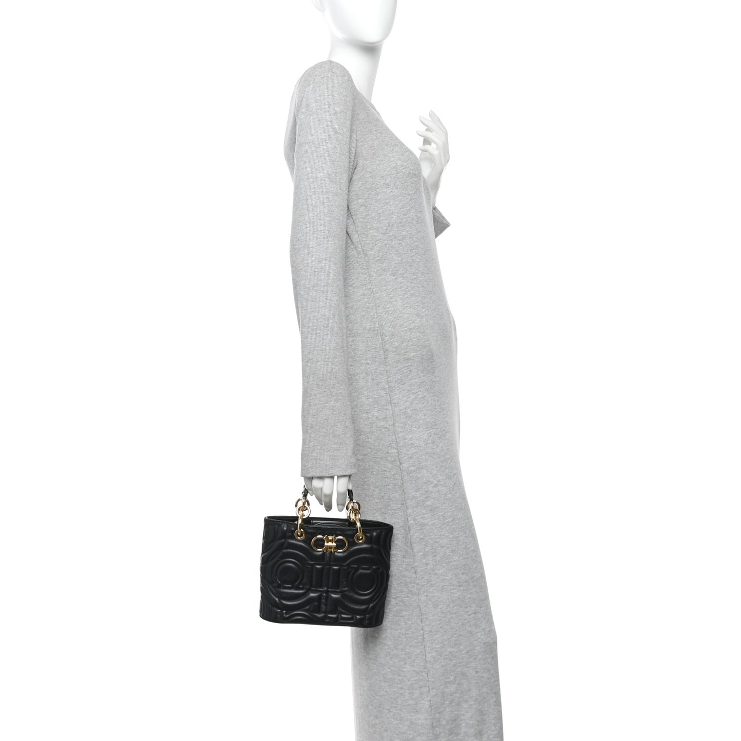 Calfskin Embossed Logo Plaque Gancini Tote Black