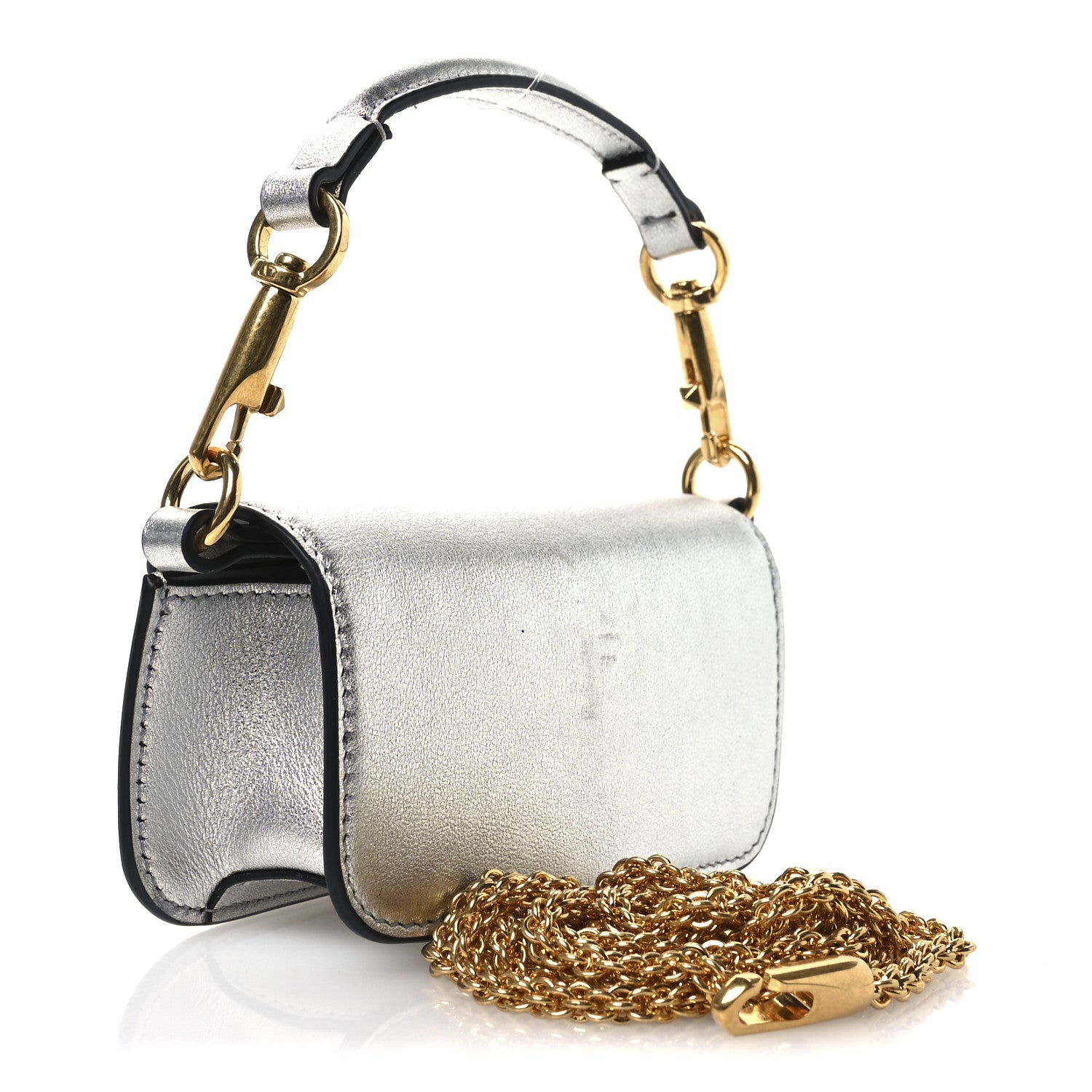 Valentino Garavani Laminated Calfskin Crystal Vlogo Micro Loco Shoulder Bag Silver Crystal 3 of 9