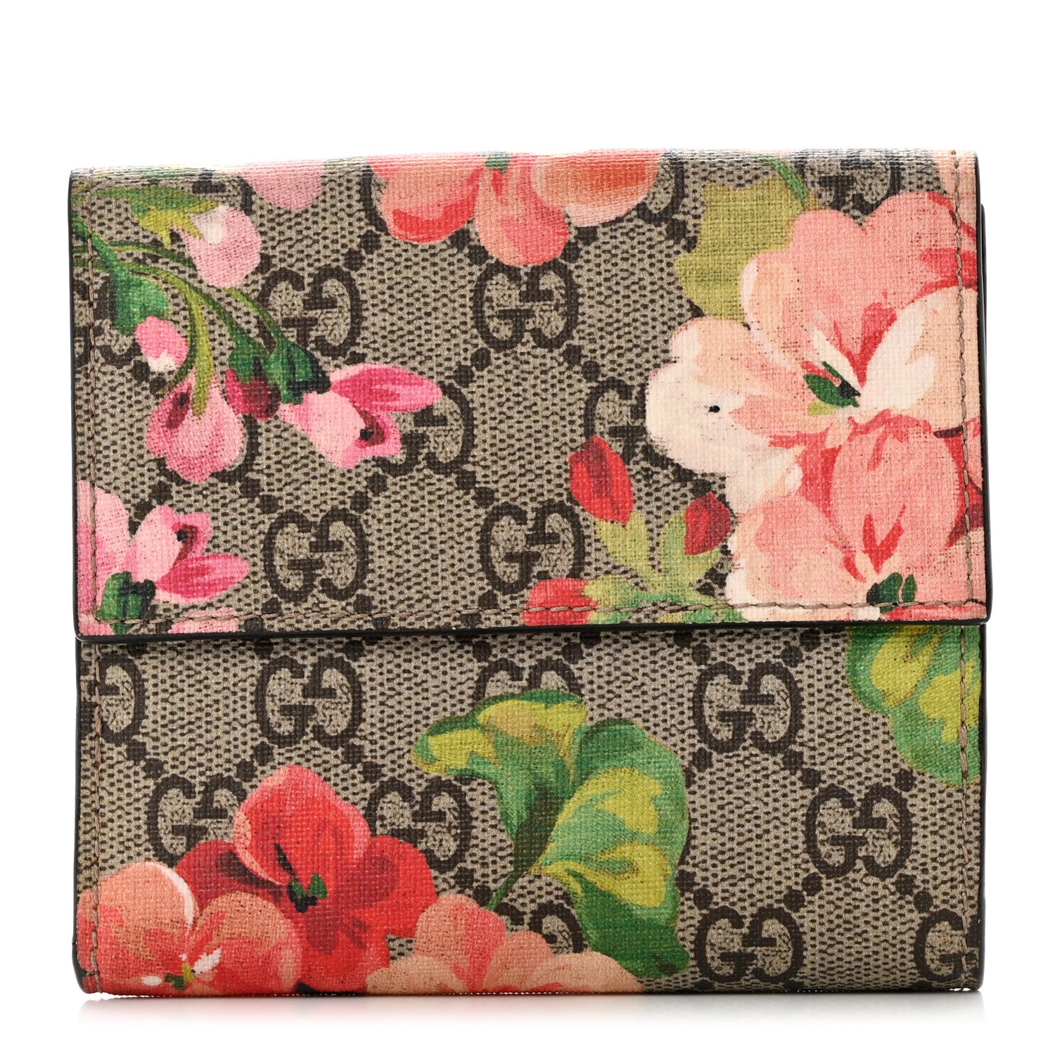 Gucci GG Supreme Monogram Blooms French Flap Wallet Beige Multicolor Dry Rose 1 of 8
