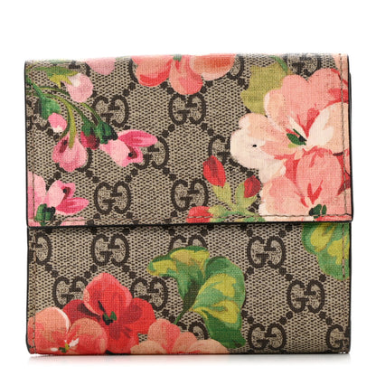 Gucci GG Supreme Monogram Blooms French Flap Wallet Beige Multicolor Dry Rose 1 of 8