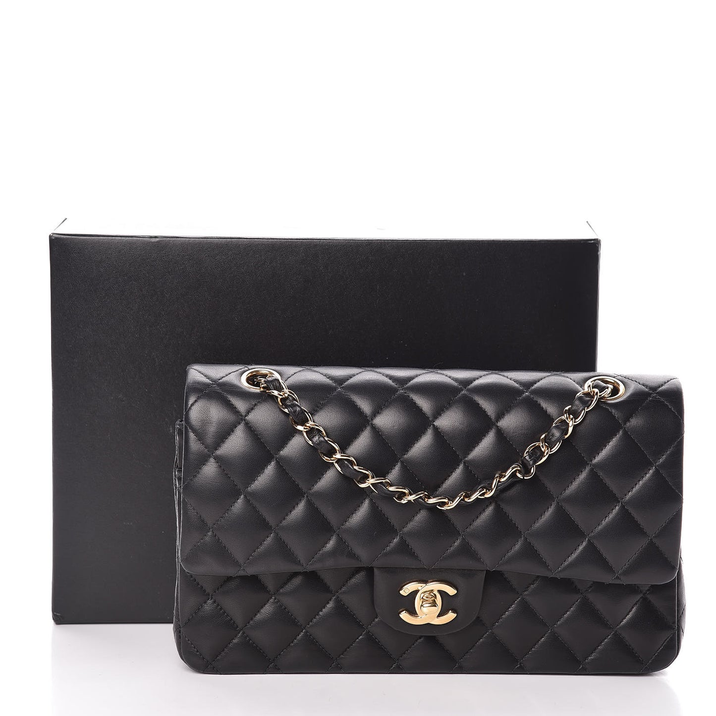 Lambskin Quilted Medium Double Flap Black