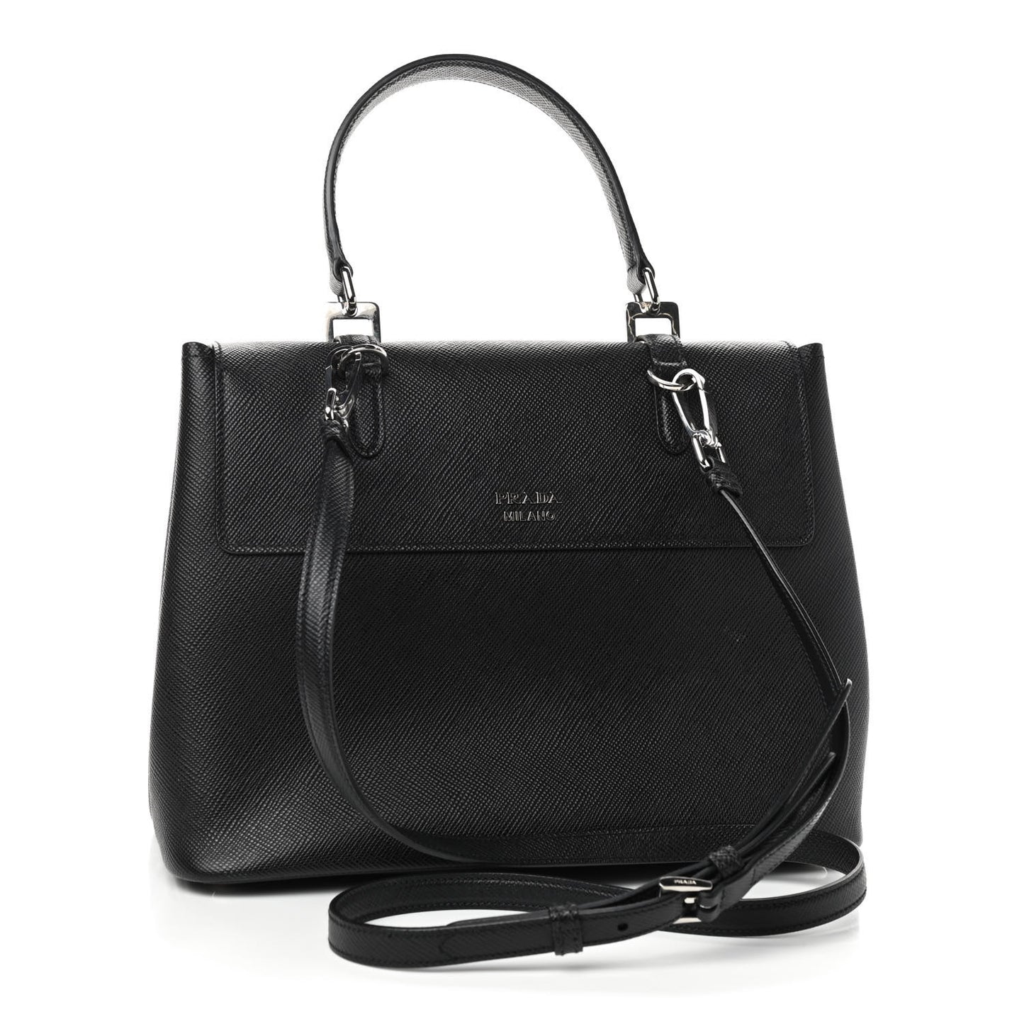 Saffiano Cuir Convertible Top Handle Tote Black
