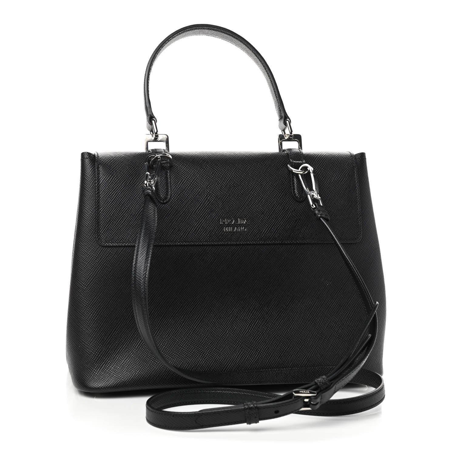 Prada Saffiano Cuir Convertible Top Handle Tote Black 3 of 9