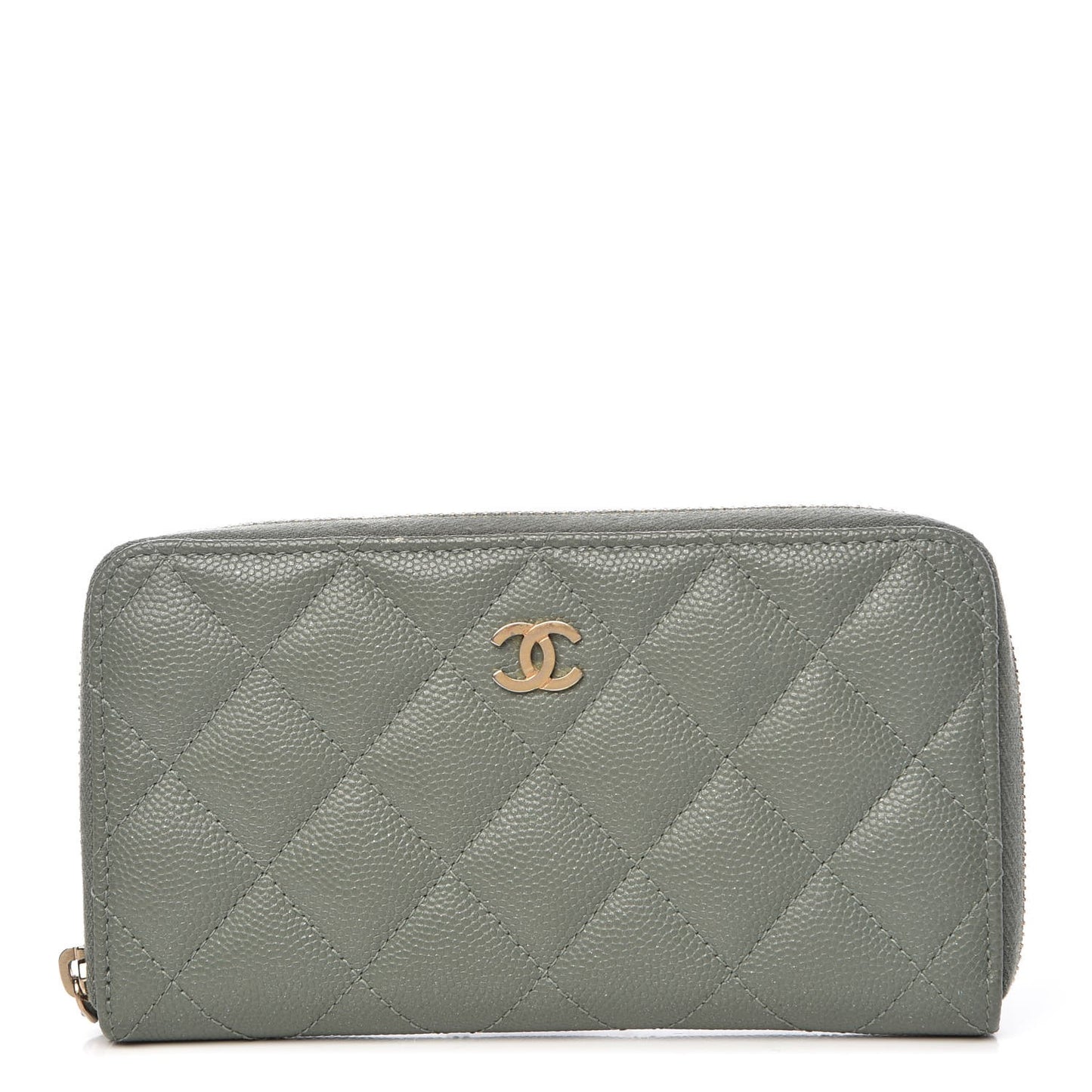 Iridescent Caviar Quilted Medium Zip Around Wallet Light Green