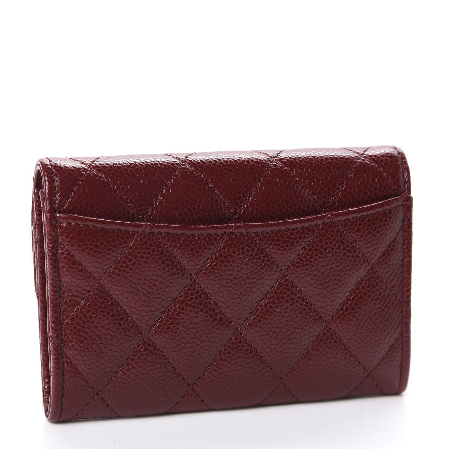 Caviar Quilted Flap Card Holder Wallet Dark Red