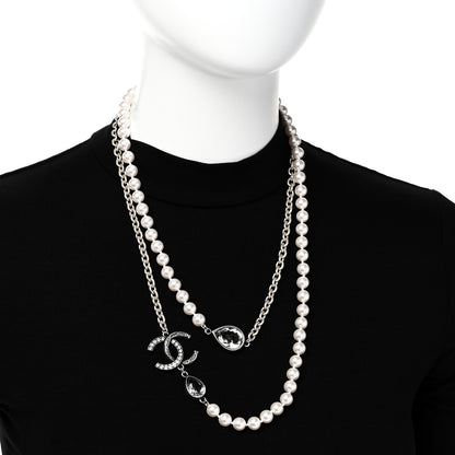 Chanel Pearl Crystal CC Long Necklace Silver 2 of 6