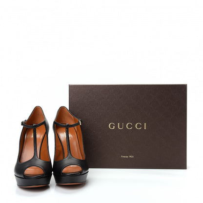 Gucci Calfskin T Strap Platform Pumps 35.5 Black 11 of 11