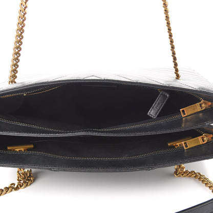 Saint Laurent Grain De Poudre Matelasse Chevron Medium Tribeca Shopping Bag Black 5 of 9