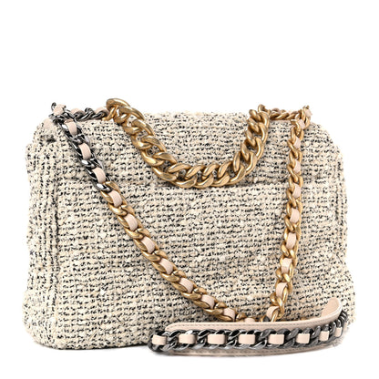 Chanel Tweed Quilted Large Chanel 19 Flap Ecru Black 3 of 10