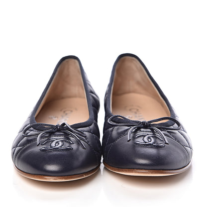 Chanel Quilted Lambskin CC Ballerina Flats 37 Navy 2 of 8