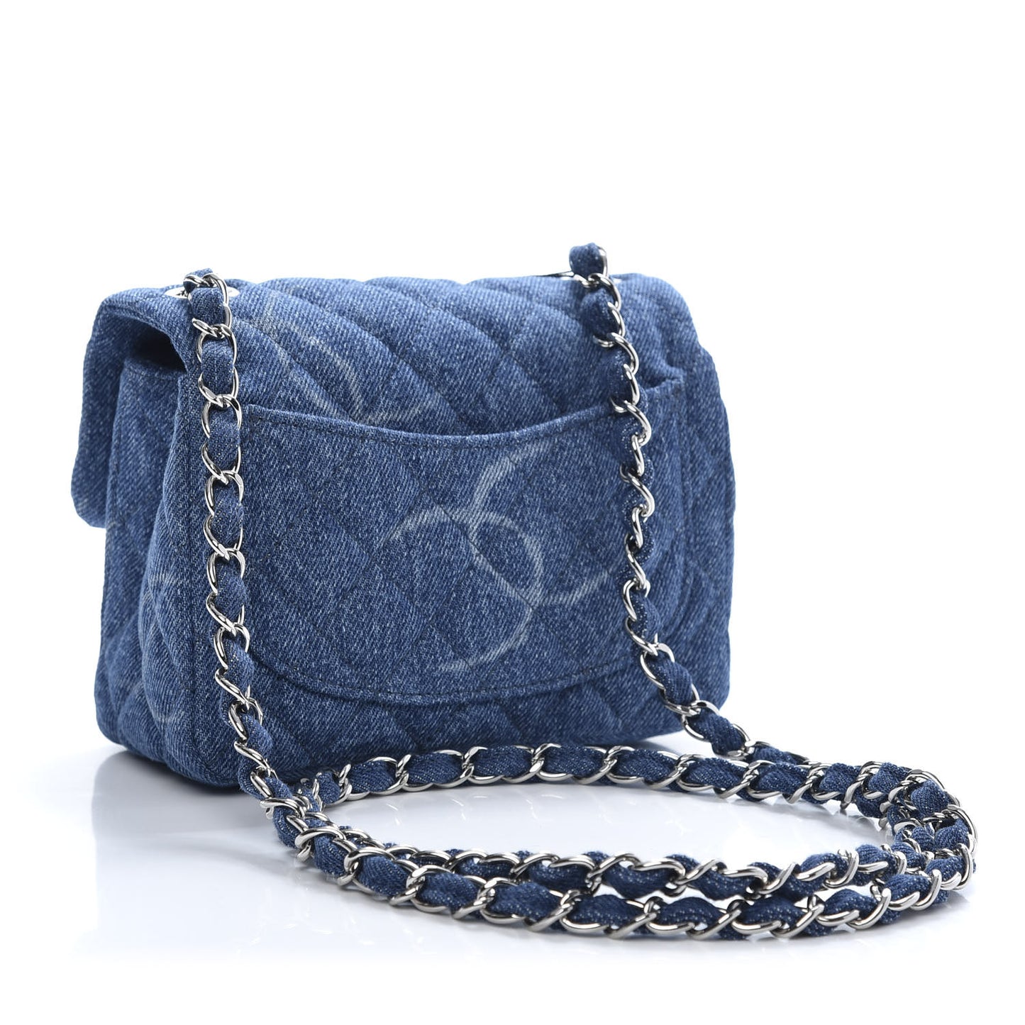 Denim CC Quilted Mini Square Flap Blue