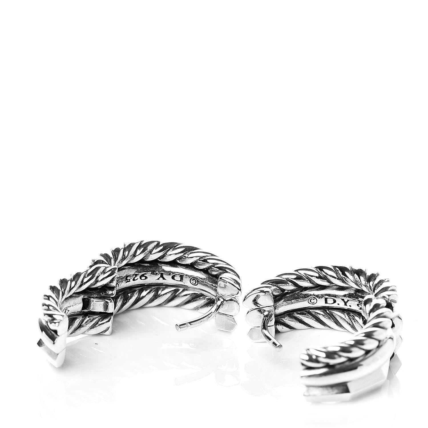 David Yurman Sterling Silver Diamond Stax Hoop Earrings 3 of 4