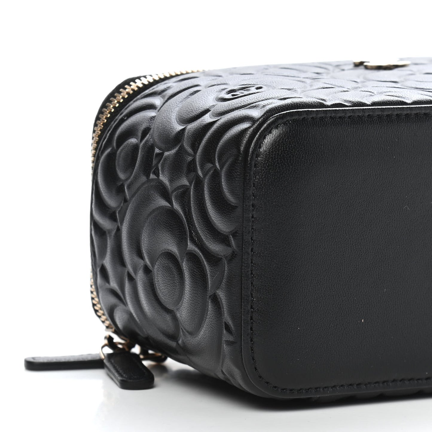 Lambskin Camellia Embossed Small Vanity Case With Chain Black