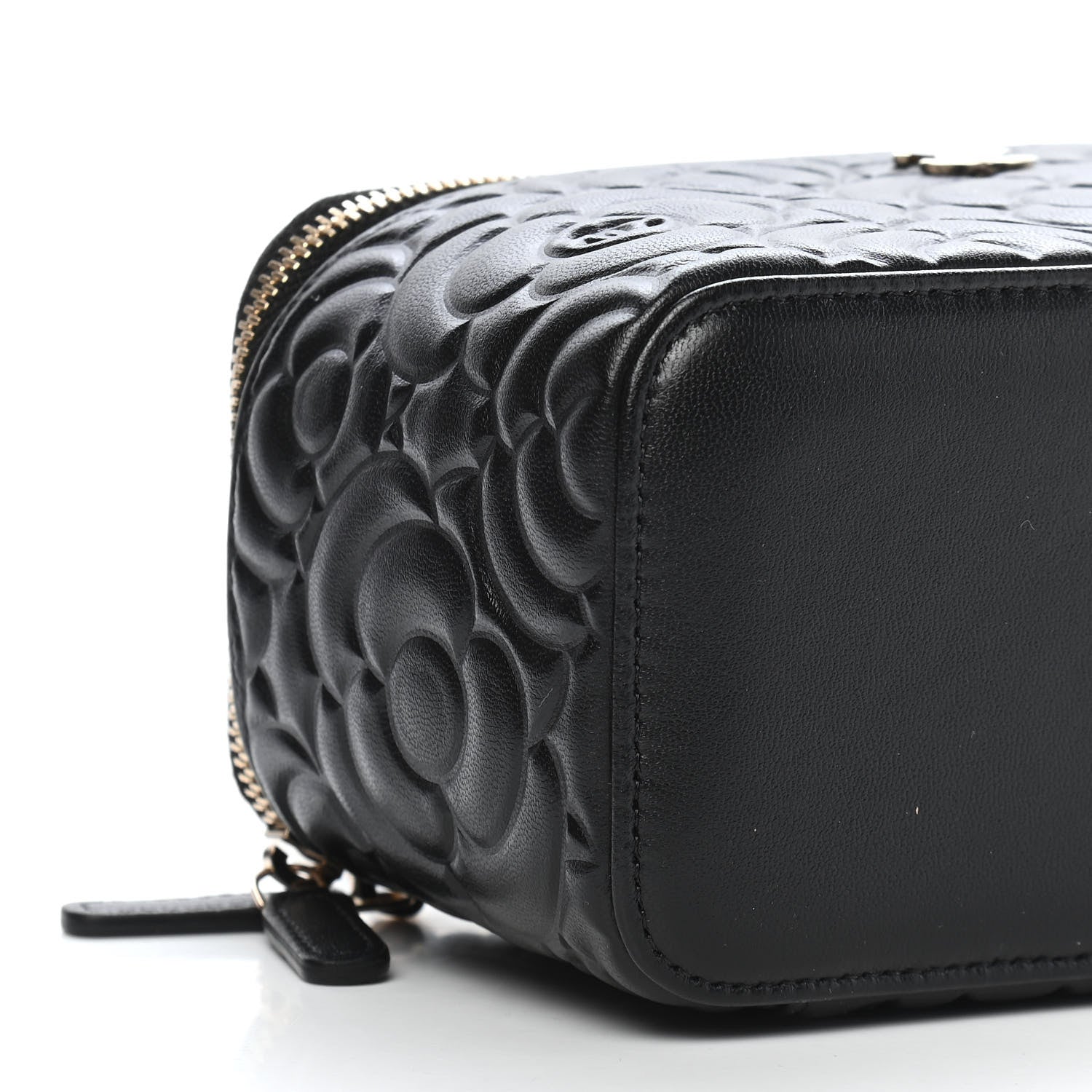 Chanel Lambskin Camellia Embossed Small Vanity Case With Chain Black 8 of 9