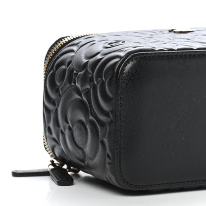 Chanel Lambskin Camellia Embossed Small Vanity Case With Chain Black 8 of 9
