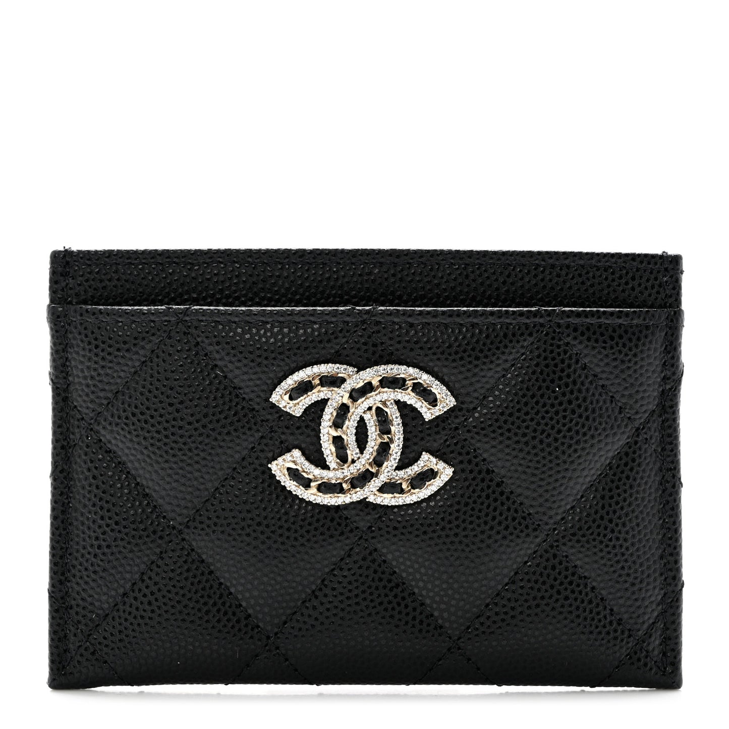 Caviar Quilted Crystal Card Holder Black