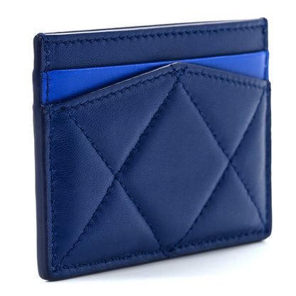 Alexander McQueen Lambskin Quilted Graffiti Skull Card Holder Blue 3 of 12