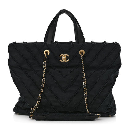 Chanel Canvas Chevron Cuba Patchwork Shopper Tote Black 1 of 10