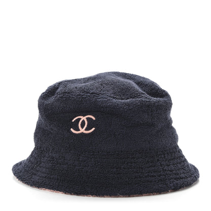 Chanel Cotton Terrycloth CC Cloche Bucket Hat M Navy Blue Pink 1 of 7