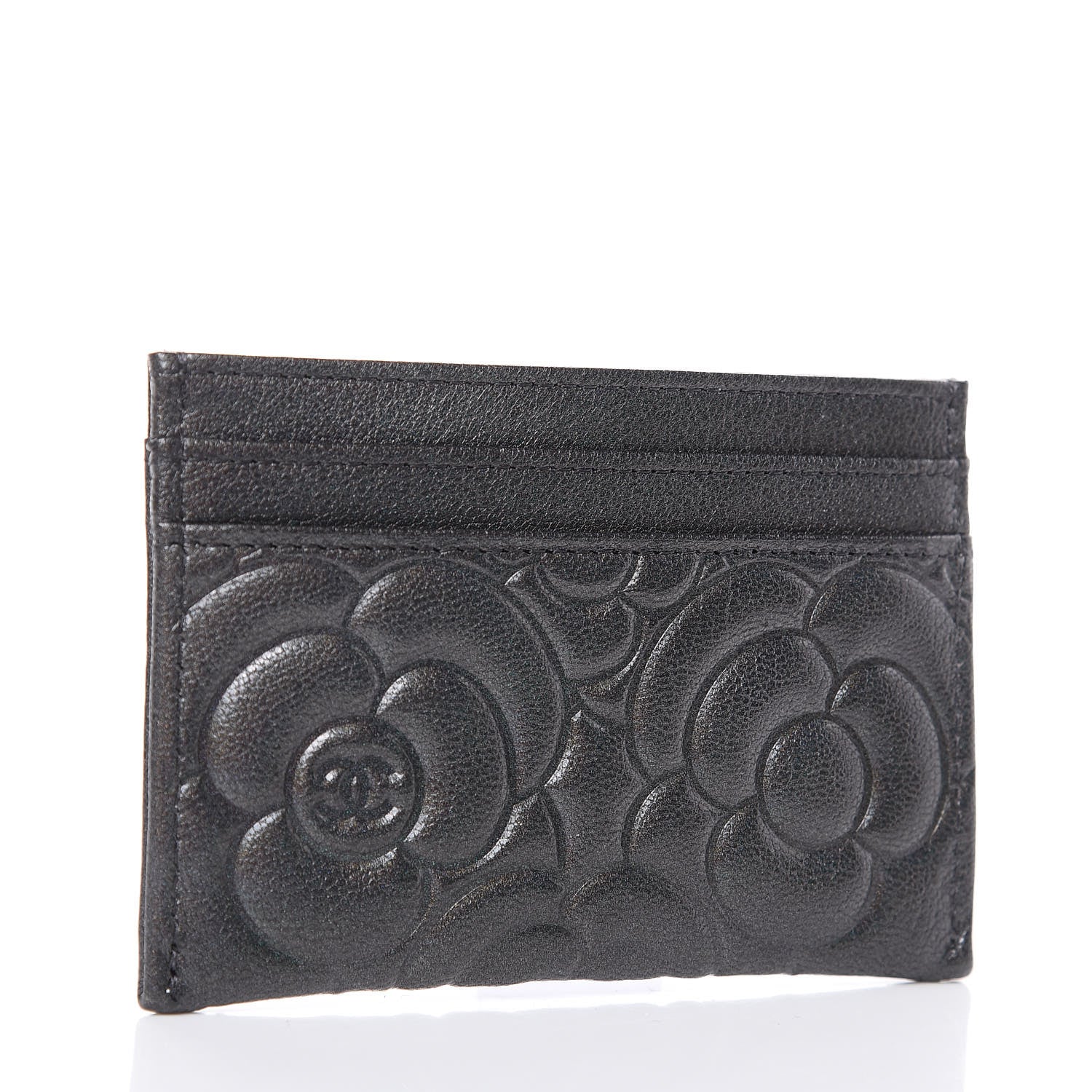 Chanel Goatskin Camellia Embossed Card Holder Grey 3 of 9