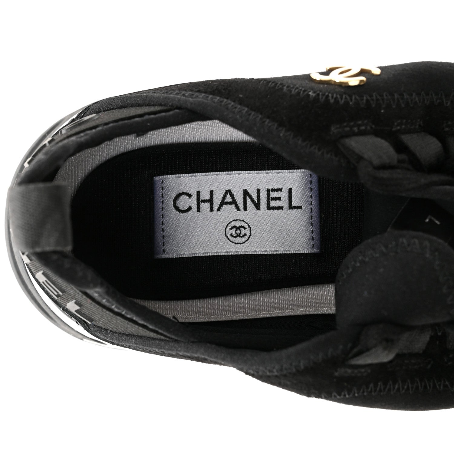 Chanel Velvet Calfskin Mixed Fibers CC Sneakers 35.5 Black 6 of 9