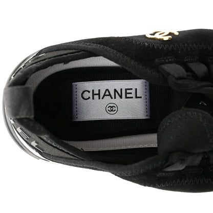 Chanel Velvet Calfskin Mixed Fibers CC Sneakers 35.5 Black 6 of 9