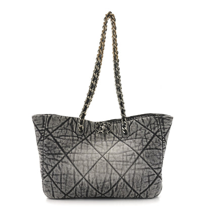Chanel Washed Denim Quilted Chanel 19 East West Shopping Bag Black White 1 of 10