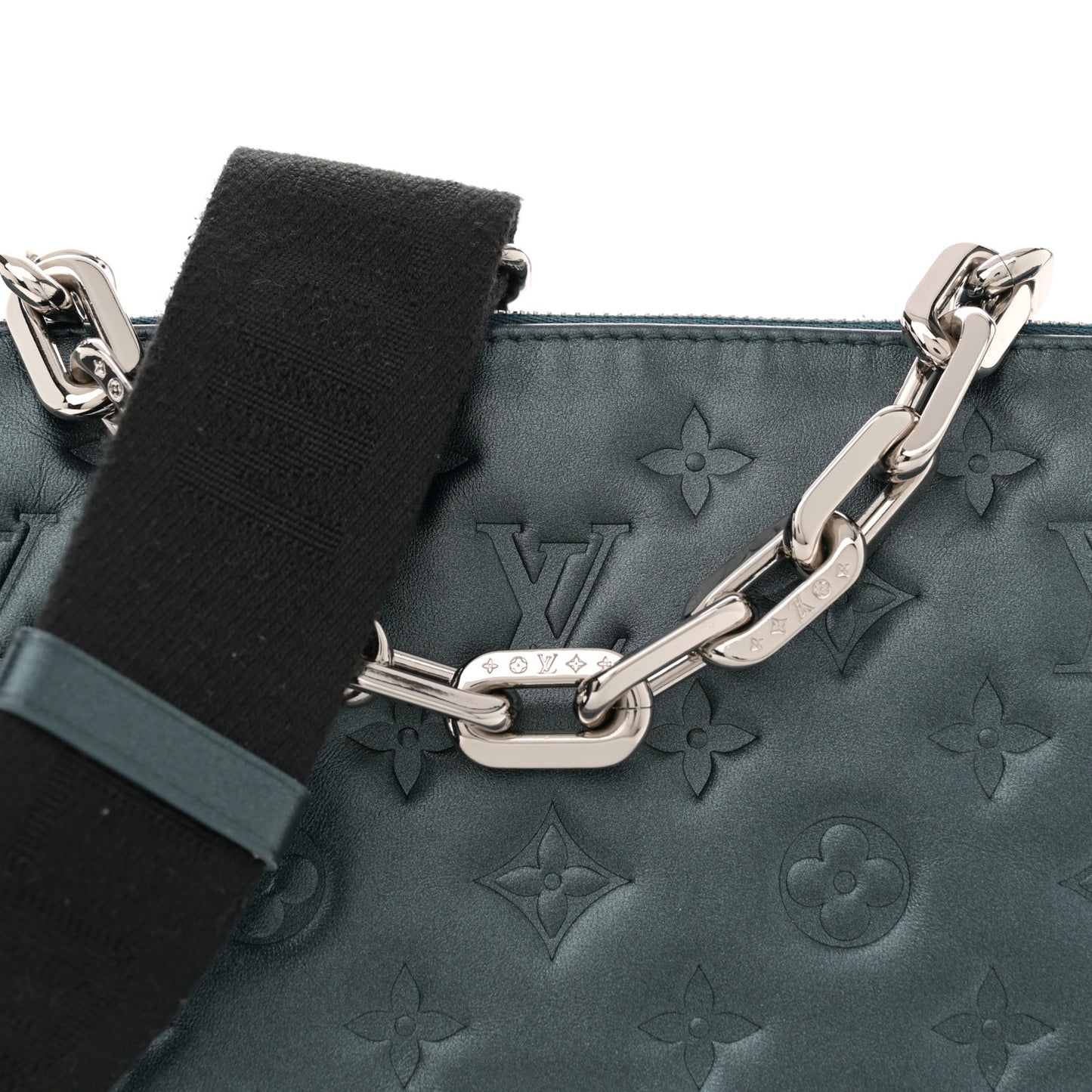 Metallic Lambskin Embossed Monogram Coussin PM Bleu