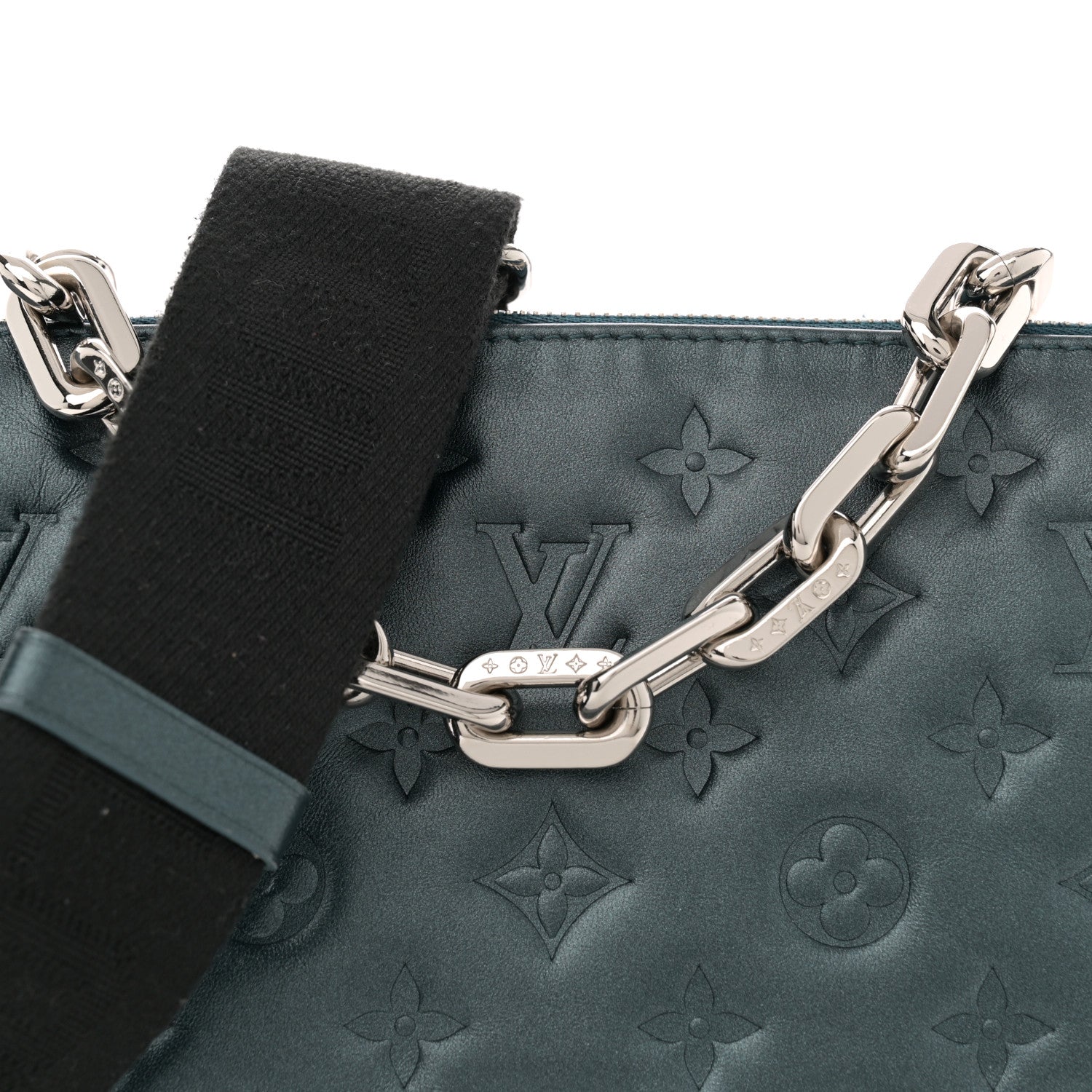 Louis Vuitton Metallic Lambskin Embossed Monogram Coussin PM Bleu 8 of 12