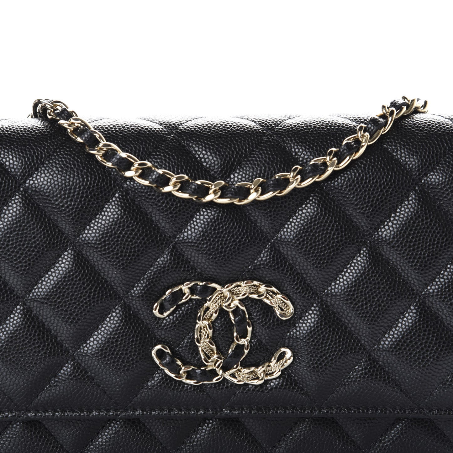 Caviar Quilted French New Wave Chain CC Wallet On Chain WOC Black