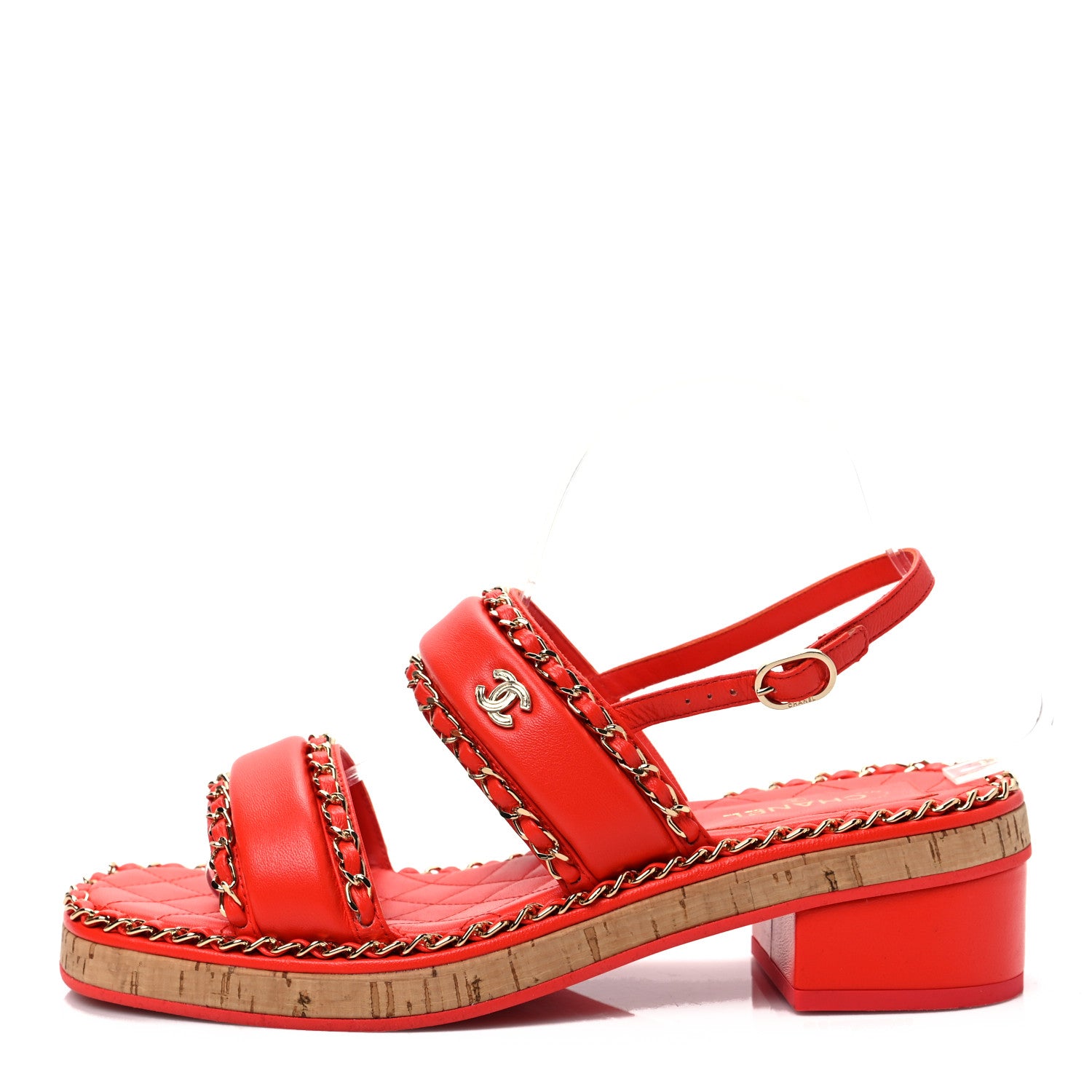 Chanel Lambskin Cork Chain Sandals 39 Red 1 of 7