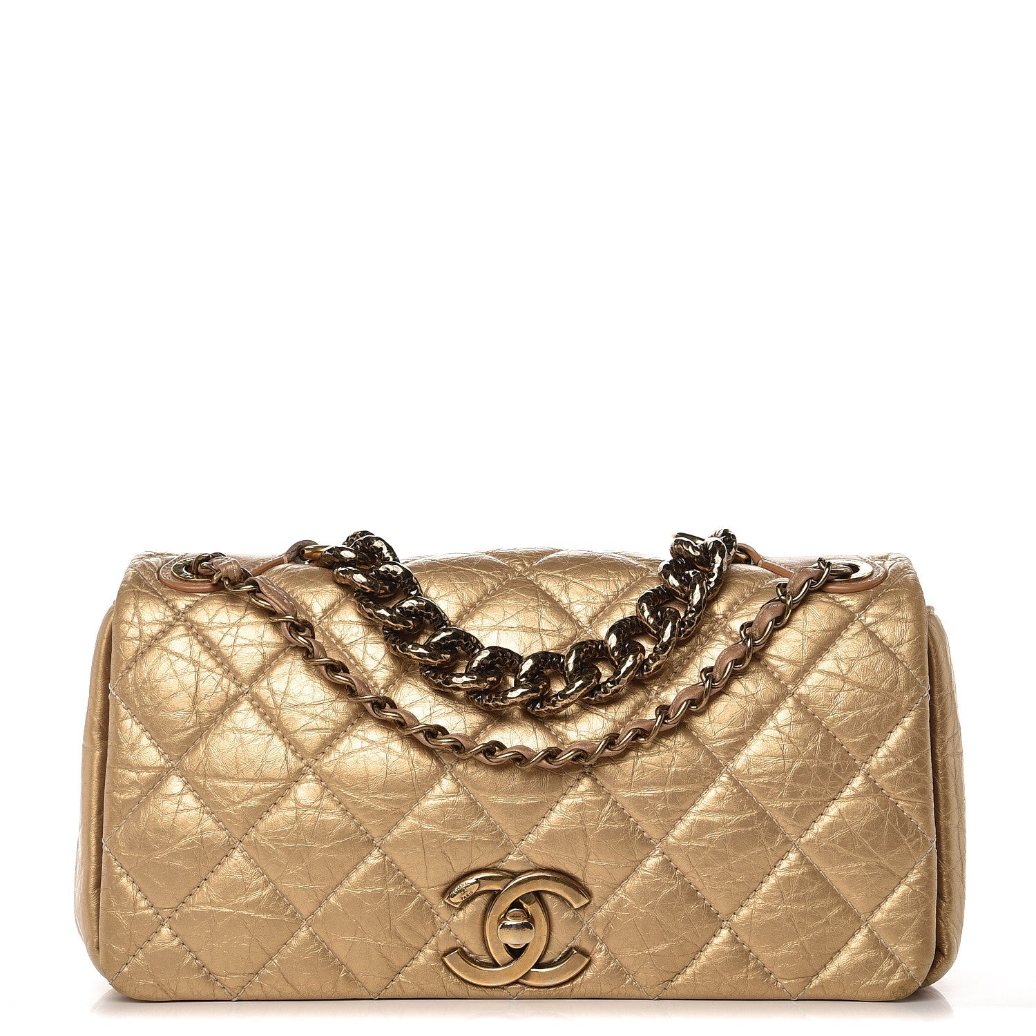 Chanel Metallic Aged Calfskin Quilted Small Pondichery Flap Gold 1 of 9