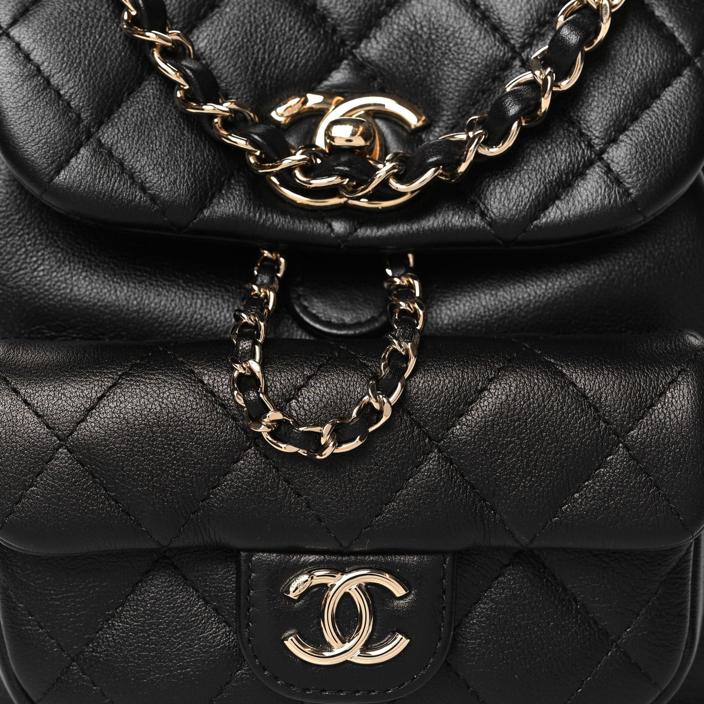 Lambskin Quilted Small Duma Drawstring Backpack Black