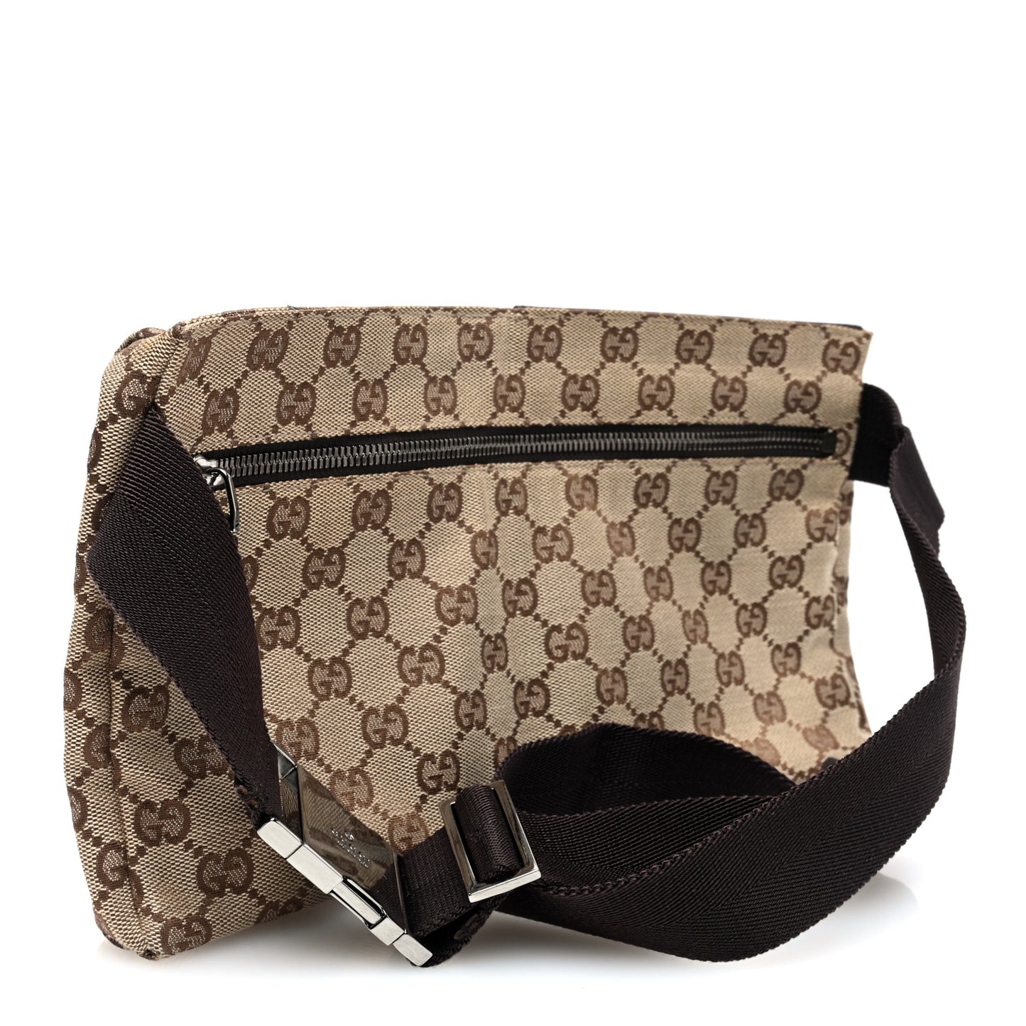 GG Monogram Double Pocket Belt Bag Dark Brown