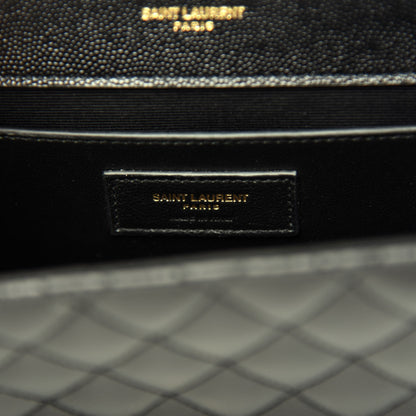 Saint Laurent Grain De Poudre Textured Mixed Matelasse Triquilt Medium Monogram Satchel Black 6 of 10