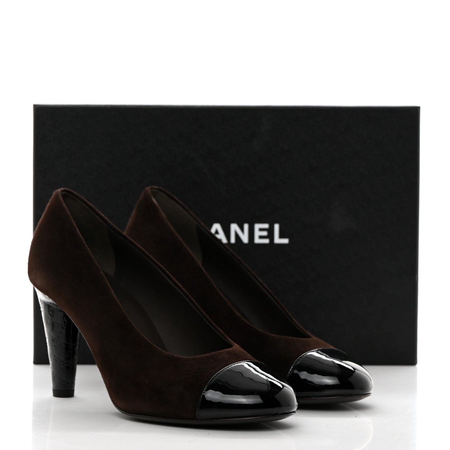 Kid Suede Patent Calfskin Cap Toe CC Pumps 38 Brown Black