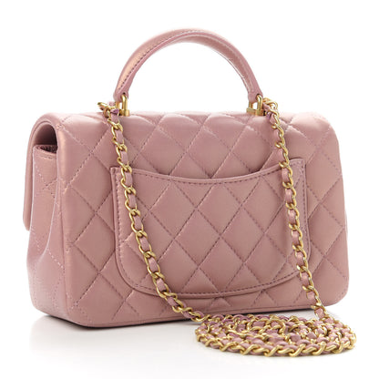 Chanel Iridescent Lambskin Quilted Mini Top Handle Rectangular Flap Pink 3 of 11