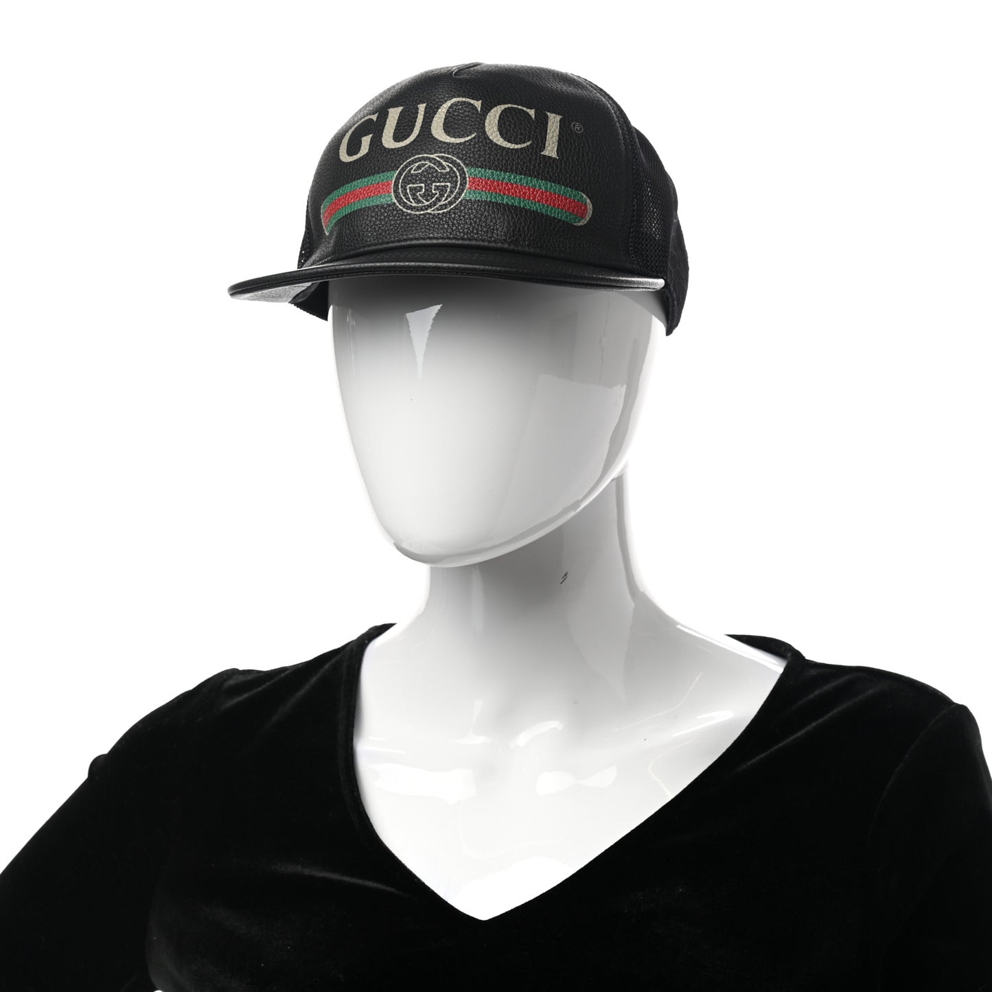 Grained Calfskin Logo Baseball Hat L Black